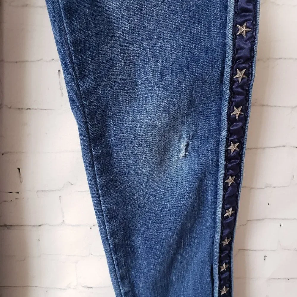 Hudson Girls Jeans Size 12 Dark Wash Distressed Star Studs Stretch Raw Hem